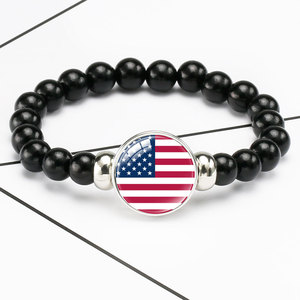Bracelet élastique noir avec drapeau de l'Algérie, perles et cristaux, souvenir de <span class=keywords><strong>voyage</strong></span> patriotique, avec bouton-pression de remplacement - Product Image 4