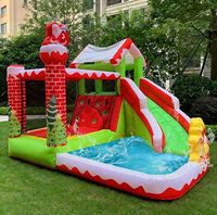 Château gonflable à thème avec toboggan et piscine, idéal pour les fêtes intérieures et extérieures – Vente flash