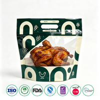 Direct leverbaar anti-condens verpakking voor gebraden kip & dierenvoer, staande pouch met transparant venster en handvat voor warme maaltijden afhaalbaar