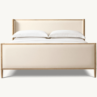 Lit mural contemporain en bois massif, taille King ou Queen, avec revêtement en tissu et pied de lit
