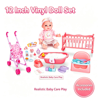 LK Toys Nuevo Diseño de Juego de Simulación de Bebé de Silicona, Cochecito de Juguete, Cuna para Muñecas de 12 Pulgadas, Bañera con 4 Sonidos para Juego de Roles