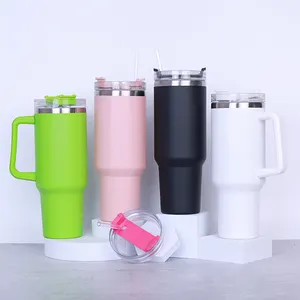 Custom Lead Free Stainless Vacuum insulated 40oz traveling tumblers cups coffee mugs with handle and straw