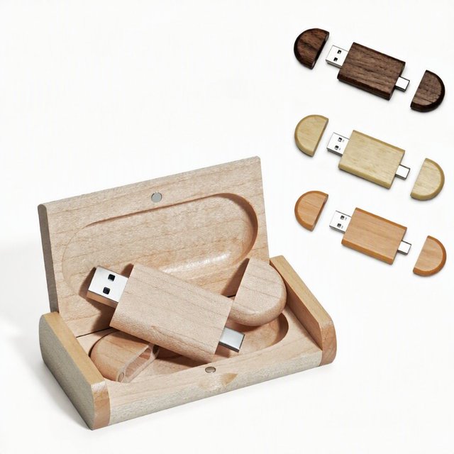Bamboo Wood Dual-Port USB Flash Drive Type-C Compatible for Phones Computers Customizable Logo