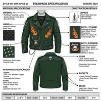 Blouson Biker Asymétrique Personnalisé pour Homme en Cuir Véritable de Vachette Pleine Fleur avec Épaulettes, Broderie Appliquée Flamme et Clous – Vêtement d'extérieur en Cuir Authentique