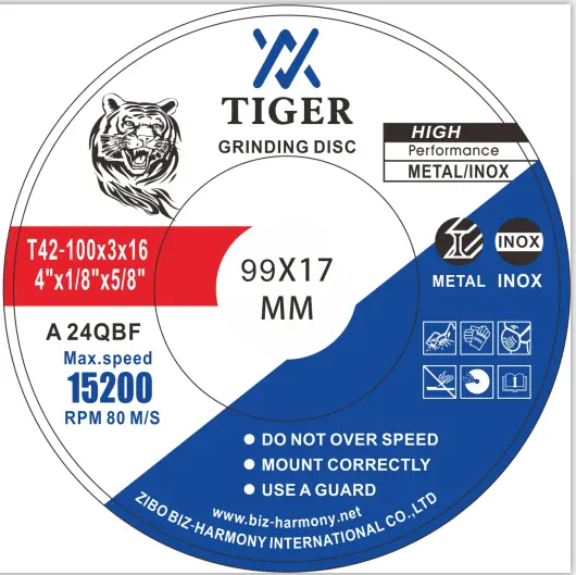 Disco de corte plano T41, etiquetas de papel negro cromado y rueda de molienda T27, etiquetas de marca de papel