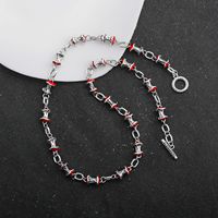 Collier ras du cou vintage gothique punk en émail rouge avec chaîne en argent pour hommes et femmes, style hip-hop streetwear, fermoir en T, bijou cadeau