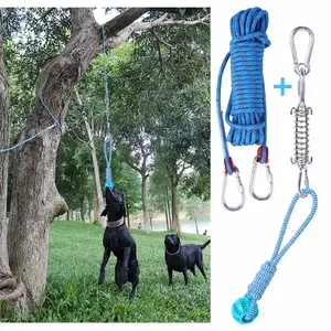 Tether Outdoor Dog Toy Heavy Duty Spring Pole Pitbull Dog Tug Toy Stainless Steel Spring Swivels Carabiner Bonus Dog Rope Toy