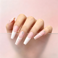 Lot de 24 faux ongles à presser roses et blancs avec strass, en ABS, amovibles et réutilisables, personnalisables OEM