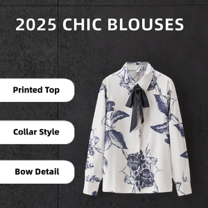 Blusas de Chifón PB&ZA para Mujer, Primavera 2025, Estilo Vintage Chic, con Lazo y Solapa, Manga Larga, Nueva Moda - Product Image 3