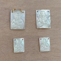 Vintage DIY Bijoux Gravé Blanc Nacre Coquillage Religieux Jésus Vierge Marie Charme Pendentif