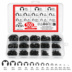 Lot de 500 anneaux de retenue externes en acier au carbone, type E, M1.5-M15, circlip E - Product Image 1