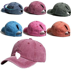 Offre Spéciale du marché Casquette de baseball lavable à bas prix Chapeau de sport queue de cheval réglable à la mode pour femmes - Product Image 5