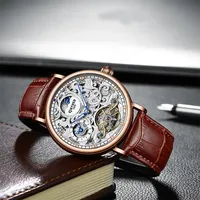 Montre Mécanique Manuelle KINYUED J078 pour Homme d'Affaires Luxe Montres Décontractées Bracelet Maille Marque Haut de Gamme Squelette