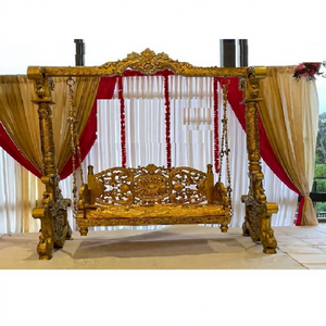 Royal Golden Look Wedding Stage <b>Swing</b> Adorable Mehndi Stage Gold <b>Swing</b> Decor Golden Carved Wedding Stage <b>Swing</b> Decoration - Product Image 1