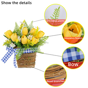 Nuevo tulipán amarillo flores decorativas corona y plantas dulce florero <span class=keywords><strong>de</strong></span> pared decoración del hogar vacaciones y decoraciones para fiestas suministros - Product Image 5