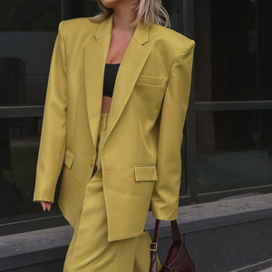 Enyami professionale lavoro donna abiti da donna 2 pezzi Blazer pantaloni larghi bavero One bottone Business outfit con tasche - Product Image 6