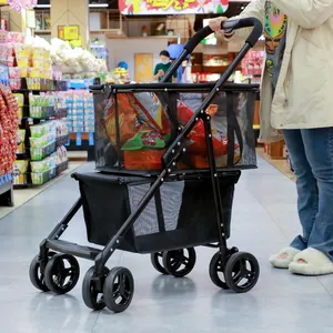 Hot dobrável pet cão gato 4 rodas carrinho luxo supermercado compras carrinho viagens ao ar livre