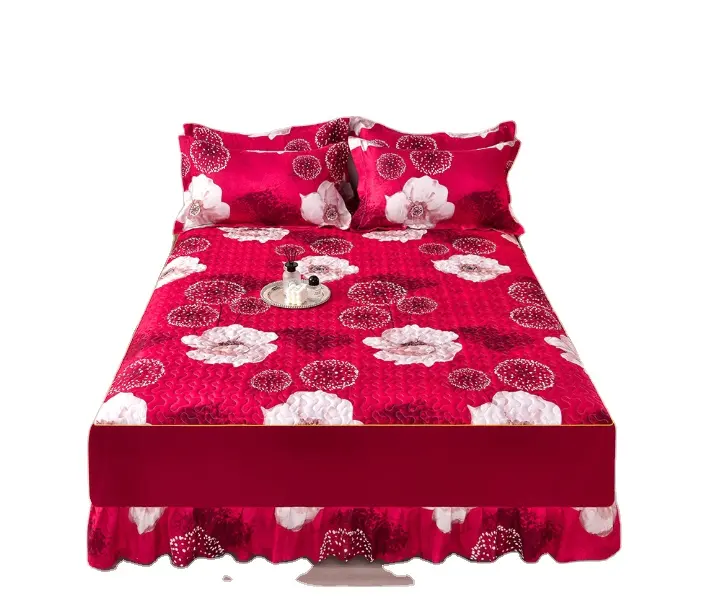 Style américain mariage fleur rouge nature éco-responsable jupes de lit drap de lit