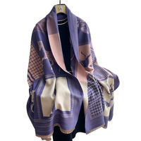 Écharpe chaude en imitation cachemire pour femmes, tendance automne-hiver, couleur unie, bloc de couleur, collision de chevaux, polyester, châle climatisé