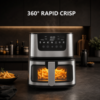 Friteuse à air électrique 7L avec 8 programmes prédéfinis, contrôle tactile numérique, réglage du temps et de la température, fenêtre de cuisson visuelle, revêtement antiadhésif, nettoyage facile