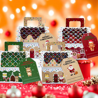 Boîtes en papier kraft en forme de maison de Noël OEM en gros, emballage pour bonbons, biscuits, en-cas, boîte cadeau à main