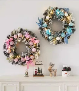 30CM PVC Artificial Christmas Decoration Wreath For Front Door Decor Xmas Green Wreath For Festival Holiday Decor