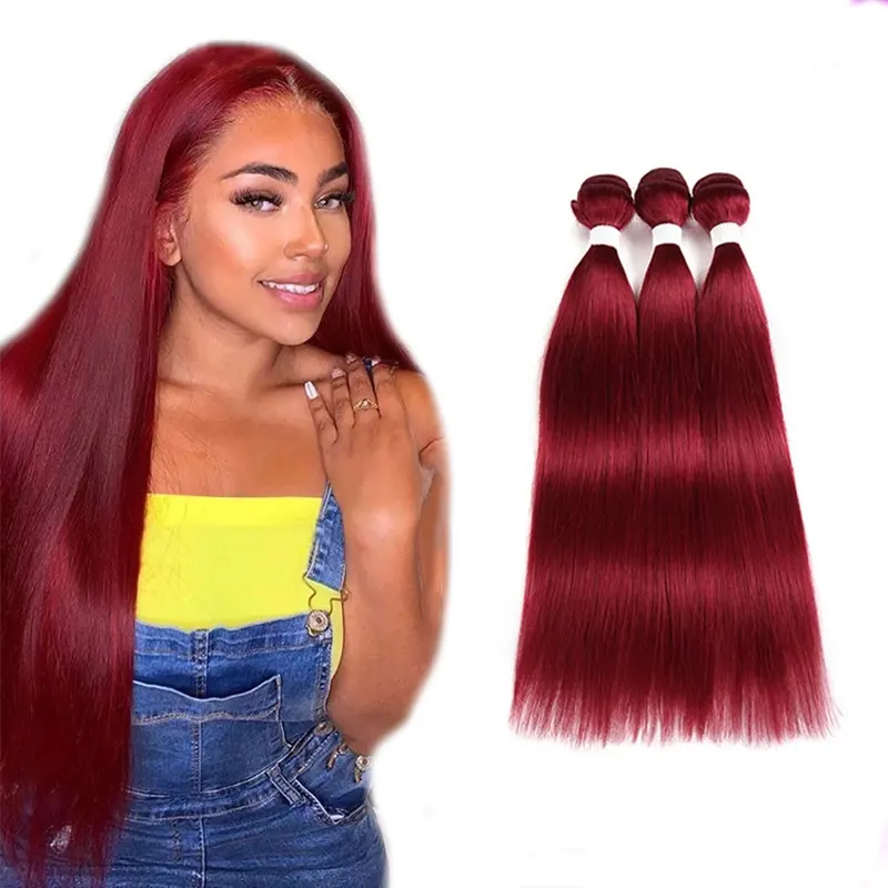 Brazilian Straight Burgundy Hair Bundles #99j Bold Red 1/3/4 Bundles Human Hair Weave Bundle Deals Remy Hair Extensions