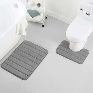 Cangming <b>Bath</b> <b>Mat</b> Set 2 Piece Gray Coral Fleece Anti Slip <b>Absorbent</b> Floor <b>Mat</b> For Bathroom Modern Style - Product Image 1