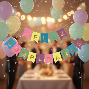 Guirlande de fête Joyeux Anniversaire tons pastel lettres dorées 16 pièces 4M 8445178019300 - Product Image 3