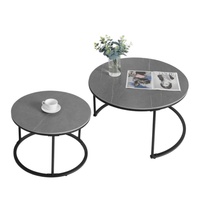 Table d'appoint empilable en pierre frittée personnalisée, ensemble de tables basses gigognes rondes, table à thé pour salon, cadre en métal noir