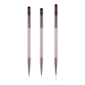 Ensemble de 3 pinceaux à ongles double embout style japonais, manche acrylique gris transparent, poils en nylon, pour gel UV, dessin, salon et usage domestique - Product Image 2