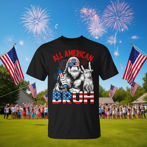 Camiseta de manga corta estilo patriótico Bigfoot Forest Legend para adultos, unisex, cuello redondo, estampado digital - Product Image 3