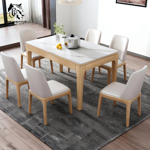 Fábrica de China ofrece precio de descuento, logotipo personalizado, MOQ bajo, envío inmediato, nueva mesa de comedor de madera a la moda. - Product Image 1