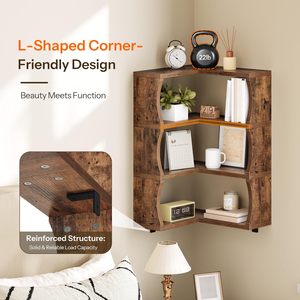 Estante de esquina de madera SENYU de 3 niveles, organizador de almacenamiento flotante con protectores laterales curvos para baño o sala de estar - Product Image 6