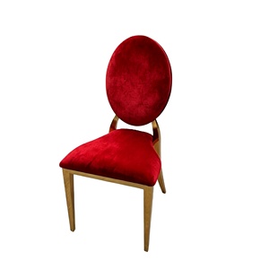 Chaises de salle à manger empilables en métal à dossier rond, en velours rouge royal et or, pour mariages, adultes, événements et salles de bal - Product Image 4