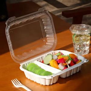 Contenants jetables pour restaurant, assiettes en plastique, boîtes à salade à 2 compartiments, boîtes alimentaires écologiques à emporter avec couvercles - Product Image 1