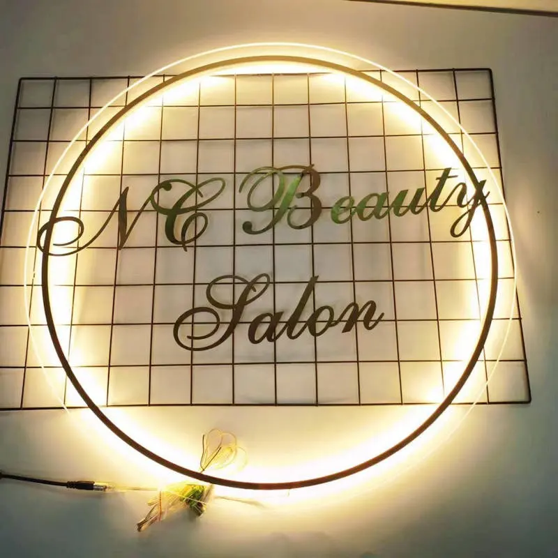 Lampu neon Led kustom bercahaya, papan tanda bercahaya Logo Salon kecantikan logam