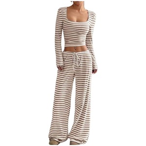 2026 New Arrival European American Women Striped High Waist Wide Leg Pants - Product Image 1