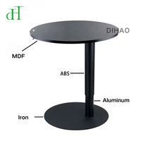 Table basse ronde noire minimaliste moderne avec élévateur pneumatique et fente intégrée pour tablette