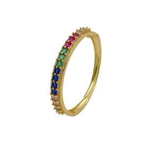 Fashionable 18K Gold Plated Geometric Trendy Women's <b>Bracelet</b> Cuff Bangle Colorful Gemstones Colored Cubic Zirconia Wedding - Product Image 1