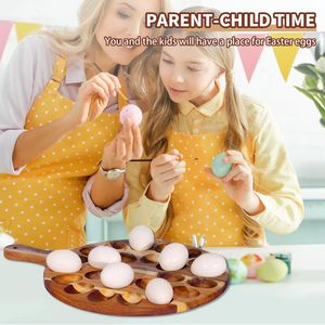 Support de présentation créatif en bois avec poignée, support à œufs fixe en bois pour l'exportation, plateau de rangement multi-compartiments pour œufs de cuisine - Product Image 1