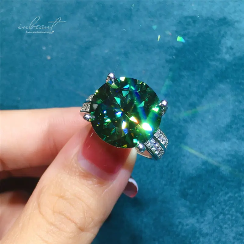 925 argento 10 carati taglio brillante Pass Diamond Test Sparkling Green Moissanite Cow Head fede nuziale per le donne regalo gioielleria raffinata