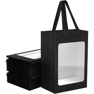 <b>Black</b> kraft paper <b>gift</b> bag with transparent window and handle, customizable according to your needs - Product Image 1