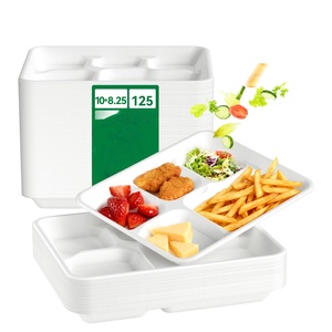 Compostable Disposable 2-Compartment <b>Trays</b> Sugarcane Bagasse Kraft Paper for Sushi Baby Food Potato Chips Free - Product Image 1