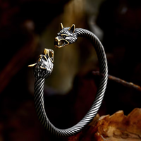 Bracelet Classique pour Homme en Acier Inoxydable Plaqué Argent Antique, Torsadé avec Tête de Dragon, Bijou Tendance