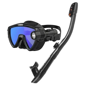 ALOMA 2024 peralatan snorkeling, perlengkapan menyelam silikon dan tabung snorkeling, set snorkel kering dengan lampu Selam
