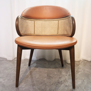 Silla de Comedor Moderna de Diseño para Restaurante, Madera Maciza, Ratán, Cojín de Cuero Suave, Cómoda <span class=keywords><strong>y</strong></span> Casual - Product Image 3