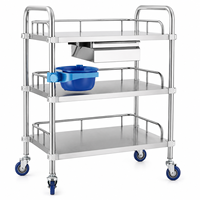 Chariot d'examen médical en acier inoxydable avec étagères mobiles pour accessoires médicaux de clinique