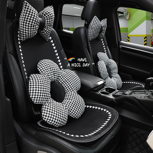 Fundas para asientos de coche, juego completo de piel sintética con diseño de pata de gallo, almohadilla decorativa para asiento delantero, para interior de coche, uso en las cuatro estaciones - Product Image 1