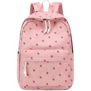 Sac à dos pour ordinateur portable en velours côtelé ultra-léger à imprimé fraises pour filles du collège, lycée et lycée professionnel, en stock, forme incurvée - Product Image 1